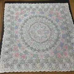 スワトウ　シルク　カラー　花柄刺繍　ハンカチ