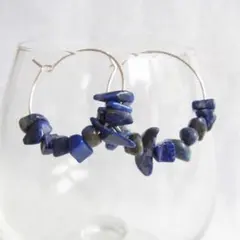 新品 ラピスラズリ スターリングシルバーフープピアス