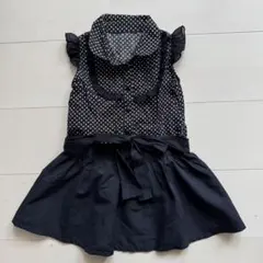 COMME CA ISM 黒・白水玉切り替えワンピース(90cm)