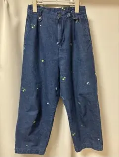 サマンサモスモス　花柄刺繍入りデニムパンツ　Mブルー　SM2