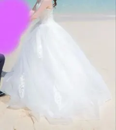 ウエディング　前撮り　結婚式　ドレス　ウェディング　ビーチ　編み上げ