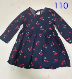 チェリー柄　長袖ワンピース 110