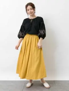 セブンデイズサンデイ リネンブレンドギャザーロングスカート