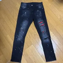 LOW TYPEブラック ピンク ダメージ スキニーデニム28インチ - メルカリ