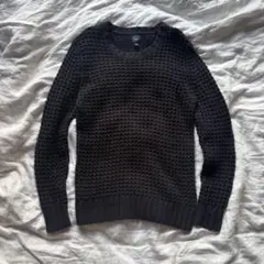 GAP クルーネック ワッフルニットセーター XS ブラック 長袖 シンプル
