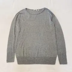 ユニクロ　カシミヤブレンドハイゲージセーター　長袖　薄手ニット　グレー　L