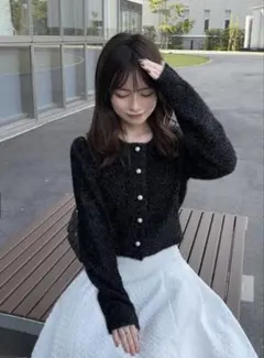 ラメシャギーニットカーディガン　ブラック