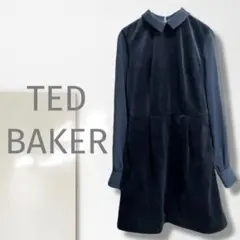 k1【テッドベイカー】ワンピース/美品 上質 上品 ベルベット ネイビー 希少