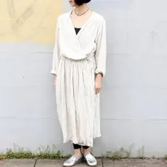 リネン コットン　生成り　カシュクールワンピース