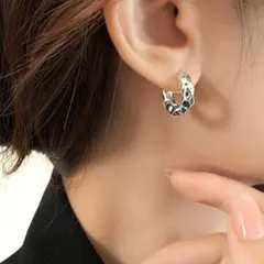 ツイスト フープピアス シルバー ニュアンス キャッチレス ワンタッチ