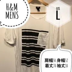 H&M メンズ L ホワイト ストライプ Tシャツ【C】
