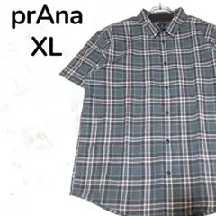 【人気】prAna プラナ チェック柄 半袖シャツ XL グレー アウトドアのサムネイル