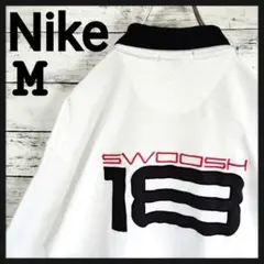 【Y2K】ナイキゴルフ　両面刺繍ロゴ長袖ポロシャツ　スウッシュ18　切り替え襟