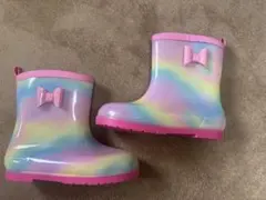 【使用頻度低.美品24cm】虹色リボン付きレインブーツ