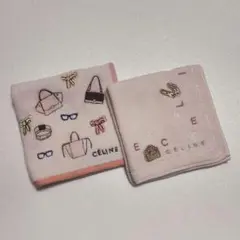 美品✦︎セリーヌ タオルハンカチ 2枚セット ピンク系