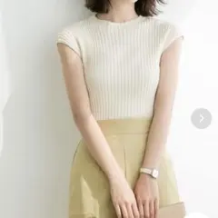 フレンチスリーブリブ切替サマーニット M セゾンドパピヨン