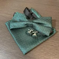 未使用品/蝶ネクタイ チーフ カフス セット グリーン 緑 結婚式 前撮り