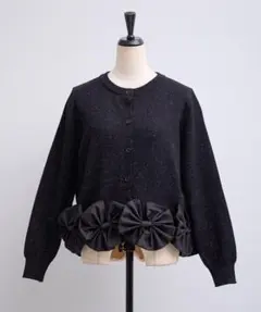 ヘムリボンデザインショートカーデ / ブラック