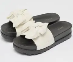 honeys リボンフラットサンダル アイボリー M