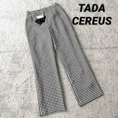 美品✨ハイウエストタックパンツ ワイド 千鳥柄 白黒 XL 薄手 きれいめ