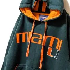 チャンプス マイアミハリケーンズロゴ刺繍 スウェットパーカーグリーン緑L古着