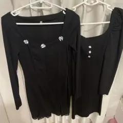 ミニワンピース　タイト　リブニット　バラ　パワオフショル　黒　まとめ売り　春先