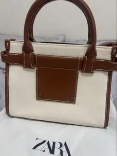 ZARA キャンバス ハンドバッグ ブラウンのサムネイル
