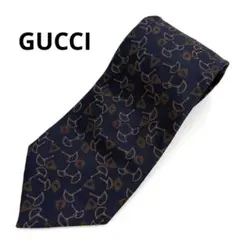 【美品】GUCCI グッチ ネクタイ 総柄 ネイビー シルク100% GGロゴ