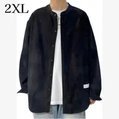 メンズ シャツジャケット 黒 コーデュロイ 長袖 カジュアル アウター 2XL