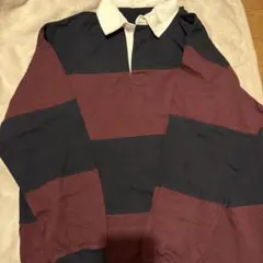 ネイビー バーガンディ ストライプ 長袖カットソー