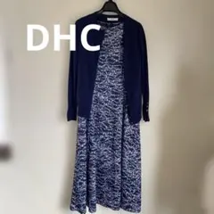 DHC 半袖ネイビー系ロングワンピース　シワになりにくいおでかけも旅行もぴったり