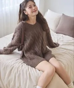 NICECLAUP ナイスクラップ ケーブルミニワンピース ブラウン