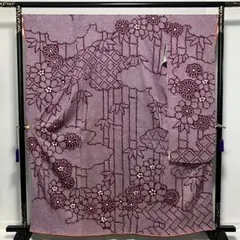 D606 振袖　総絞り　笹竹　花模様　正絹　着物　袷　極美品