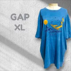 ギャップ GAP カットソー プリント ブルー Tシャツ XLサイズ 体型カバー
