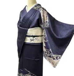 A159愛華 着物 訪問着　四季花　濃葡萄色　正絹　フォーマル　身丈158cm