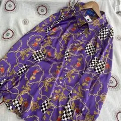 【美品】ディズニー ミッキーマウス 総柄 長袖シャツ スカーフ柄　タグ付　Ｌ