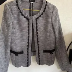 ノーカラージャケット 白黒ツイード