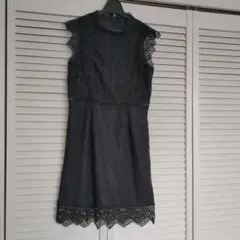 ブラック レース付き 半袖ワンピース