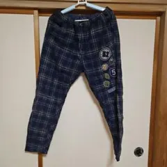 drug store's ネイビー系チェック パッチ付きカジュアルパンツ