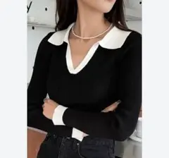 Dazy 長袖Vネックセーター SHEIN トップス ブラック ニット