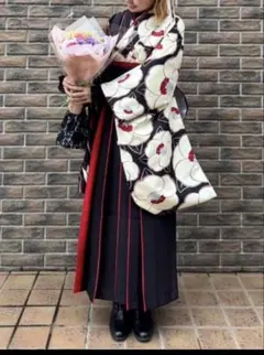 創美苑 袴4点セット 美品 卒業式 ベージュ 花柄 黒 (最終値下げ