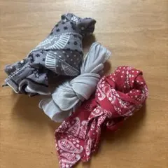 リボン 3個セット グレー シルバー レッド