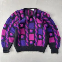 vintage HAND KNIT 柄ニット 総柄 ウール セーター レトロのサムネイル
