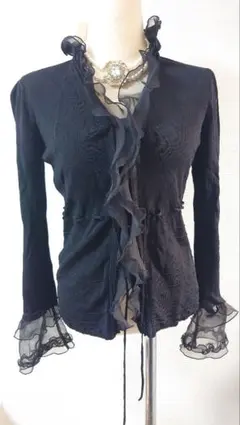 美品★TO BE CHICフリル付きブラック長袖カーディガン　サイズM