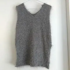 Rose Farm グレー Vネック シャギーニットベスト Mサイズ