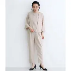 merlot plus Mサイズケープブラウス×パンツセットアップ
