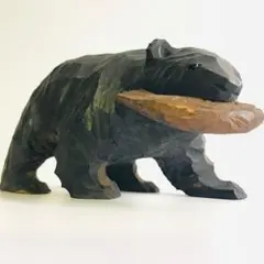 木彫り 熊 鮭くわえ 北海道 民芸品 置物 彫刻 オブジェ 昭和レトロ