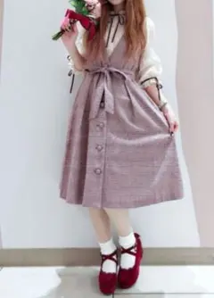 axesfemme　リボン付チェック柄ジャンスカ