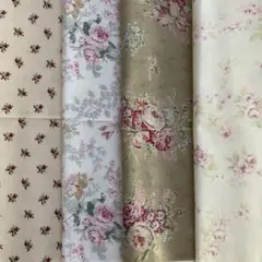 YUWA 花柄プリント生地 クリーム ピンク　50×27 ４枚セット