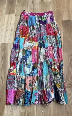 エスニック ボヘミアン マルチカラーティアードスカート フレアロングスカート